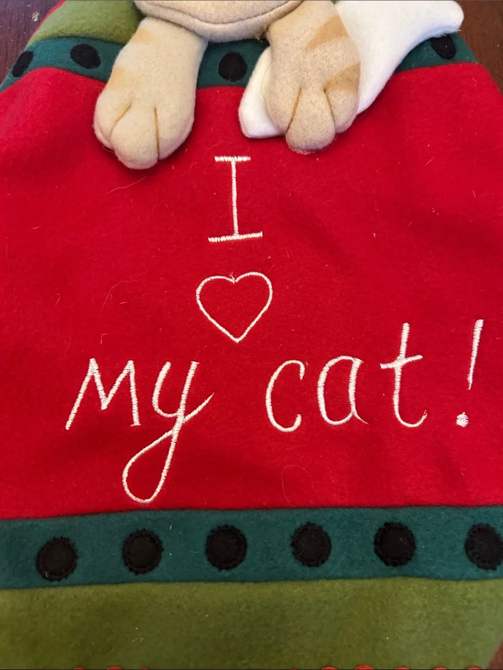 Holiday Time I Love My Cat Fleece Pet Stocking NWT